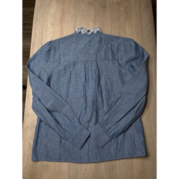 Sezane NWT Chloe Shirt in Chambray Blue Size 38 or Medium Embroidered Blouse - Picture 8 of 8